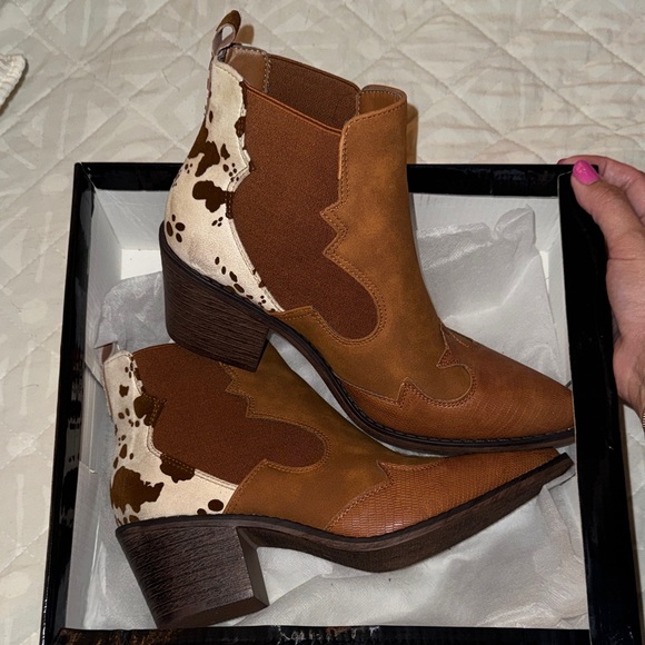 Pierre Dumas Shoes - Pierre Dumas Brown Cow Print Western Ankle Boots